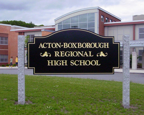 Acton MA, High School Sign, Granite Post Sign, Carved School Sign