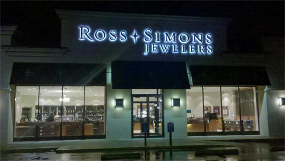 Ross Simons Jeweler, LED halo channel letters, jeweler signs, Warwick jewelers, New England signs, Rhode Island signs, Warwick e